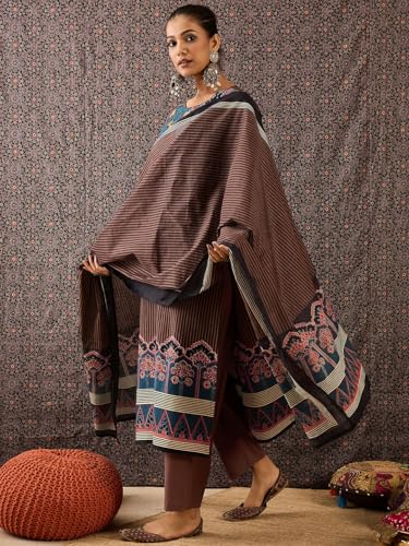 Image of INDO ERA Women Pure Cotton Kurta Set with Dupatta | Festive Suit Set, 10408