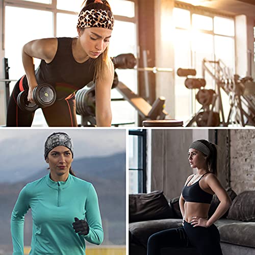 Image of DRESHOW Yoga Running Leopard Headbands for Women Elastic Non-Slip Headbands Sports Workout Hair Bands 16 Pack