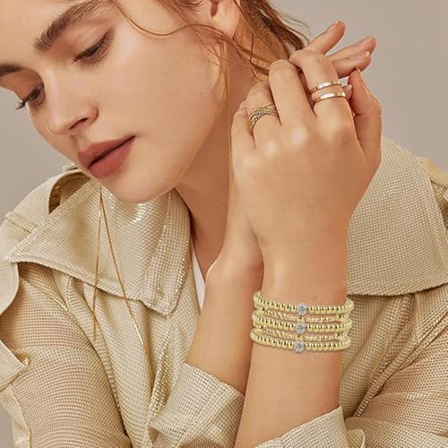 VZONE Gold Bead Bracelet for Women 14K Gold Bead Ball Bracelet Stretchable Elastic Hypoallergenic Bohemian Stackable Bracelet2
