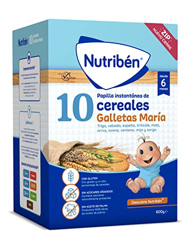 Nutribén 10 Cereales y Galletas María | Vitaminas y Calcio | Alimento para Bebés a partir de 6 meses | Sin azúcares añadidos | Sin aceite de palma | 600g