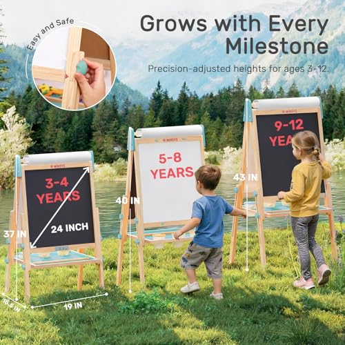 Image of WINGYZ 24 inch LCD Easel for Kids - Wooden Art Station for Ages 3-12 | Color Drawing Tablet, Blue Light-Free Screen, Whiteboard & Paper Roll, Mess-Free Creative Gift for Home & School