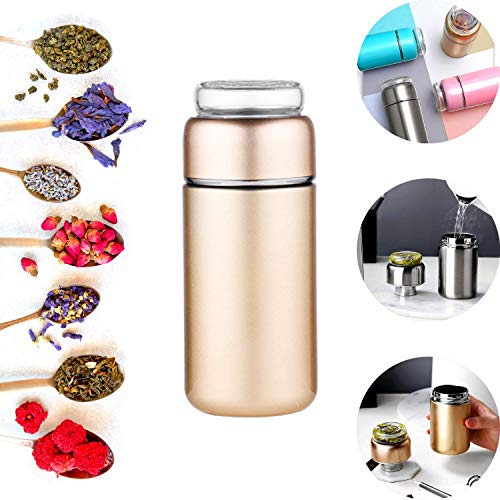 Tea Infuser Water Bottle with Double Walled Glass, Vacuum Insulated Stainless Steel Loose