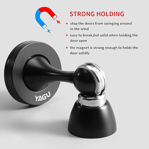 Miniatura 3 de YAGU Tope magnético para puerta, 4 unidades, aleación de zinc, color negro mate, soporte para puerta de pared, tope de puerta de metal suave