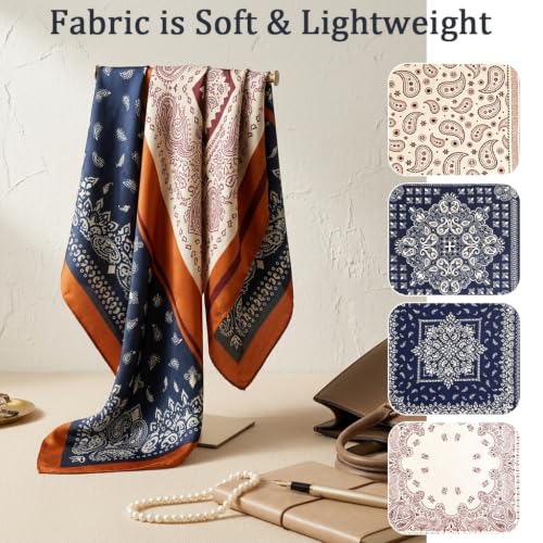 Image of SANNIDHI Silk Like Head Scarf for Women Stylish Vintage Hair Scarf Floral Print Square Bandana Gift