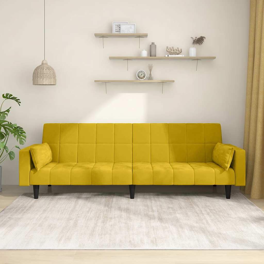 vidaXL Sofá Cama de 2 plazas con Dos Almohadas Terciopelo Amarillo