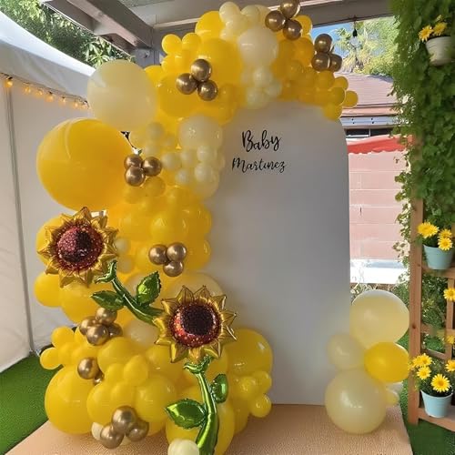 Sunflower Balloon Garland Arch Kit 140PCS - Lemon Yellow Maca Yellow Metallic Gold Latex and Foil Sunflower Balloons for Sunshine Sunflower Bee Themed Wedding Birthday Party Decorations (Sunflower)