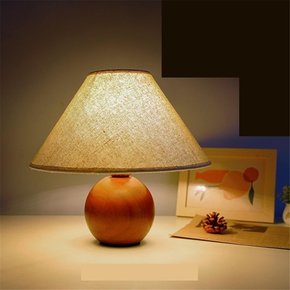 Lampada da comodino Lampada da comodino in legno for camera letto, decorazione retrò in tessuto for, luce notturna, interruttore a pulsante Lampade per la camera da letto