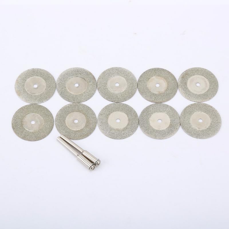 (10+2) pcs 30mm Diamond Cutting Discs Cut Off Mini Diamond Saw Blade with 2pcs Connecting 3mm Shank for Dremel Drill Fit Rotary Tool
