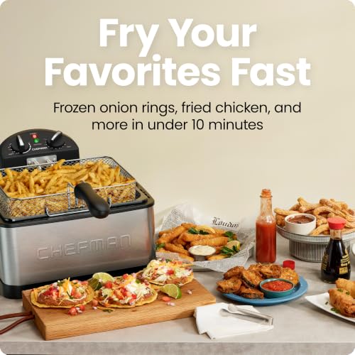 Chefman 4.5 Liter Deep Fryer w/Basket Strainer, XL Jumbo Size, Adjustable Temperature & Timer, Perfect for Fried Chicken, Shrimp, French Fries, Chips & More, Removable Oil-Container, Stainless Steel - image 2