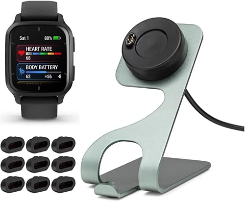 Garmin Venu Sq 2 Music Edition Smartwatch (pizarranegro) paquete con soporte de cargador y protectores de puerto de carga (paquete de 9) (3