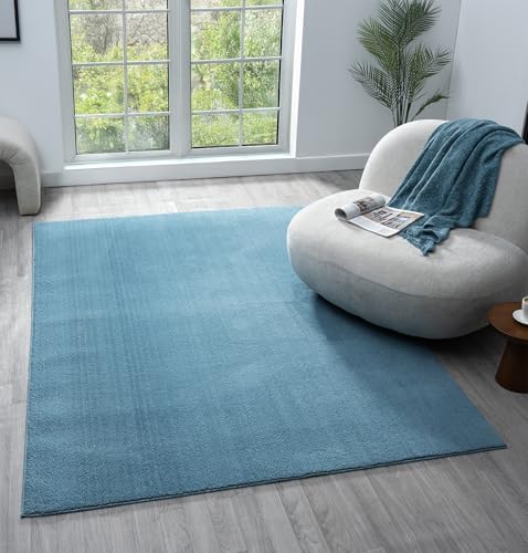 Rugs by Desire Comfy Washable Modern Living Room Rug Polyester Plain Indoor Area Rug with Low Pile - Anti-Slip Felt Backing SuperSoft Carpet Bedroom-Hallway, Blue, 120x160 cm