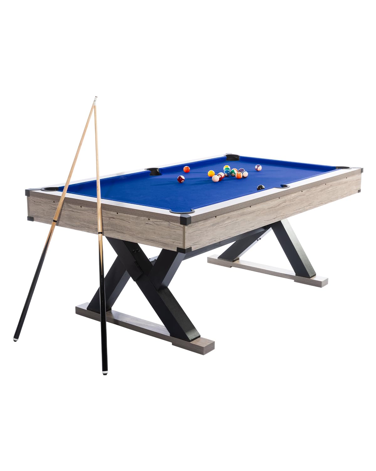 7FT Pool Table with k-Leg Design, 84 l x 46 w x 32 h Inch, Complete Billiard Set with 2 Cues, Balls, Triangle, Chalk & Brush, Ideal for Home, Basement, Game Room, Office or Living Spaces