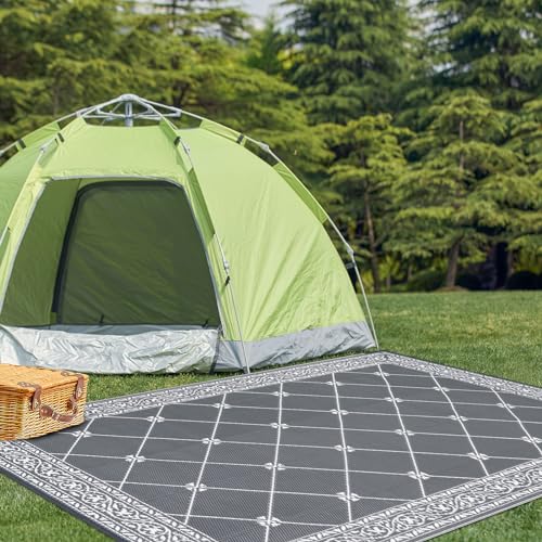 HiiARug Reversible Mat Plastic Outdoor Rugs for Patios Clearance Waterproof Plastic Straw Rug Large Area Rug for Outdoor, Porch, Patio, RV,Camping,5x7Ft, Grey - Image 5