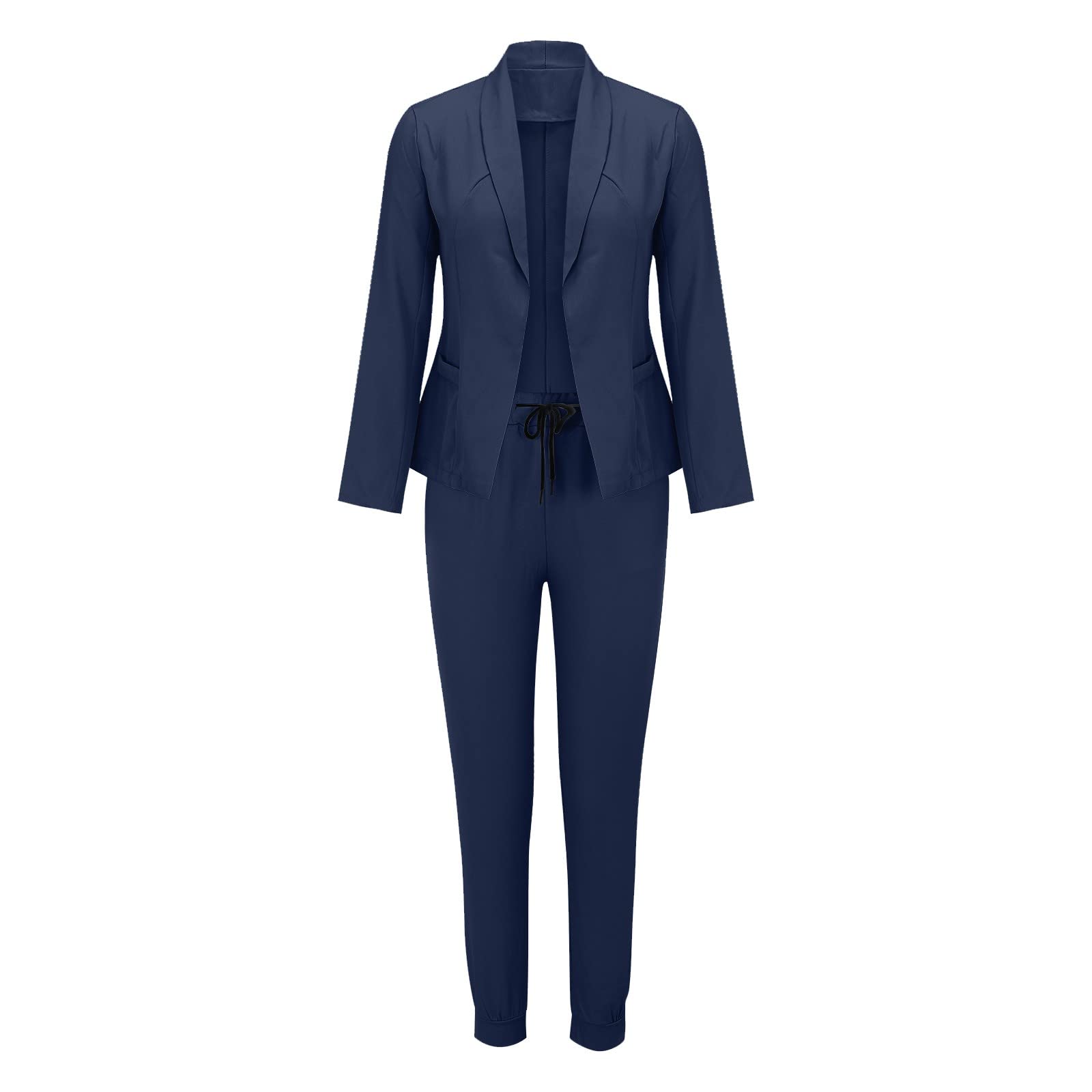 Generisch 2025 Traje de dos piezas para mujer, traje de oficina, negocios, chaqueta de manga larga, traje de pantalón, corte ajustado, traje de chaqueta para mujer, elegante, azul