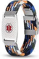 Vista 2 de Pulsera de alerta médica personalizada de nailon trenzado elástico para identificación médica de emergencia, grabado personalizado, pulsera