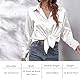 TUONYIS Bluse Damen Casual Business Bluse, Satin Bluse Basic Langarm zum Knöpfen, V Ausschnitt, Casual Arbeit Shirt, Stretch, Modern Oberteil Elegant (Weiß) (DE/NL/SE/PL, Alter, Einheitsgröße, Weiß)
