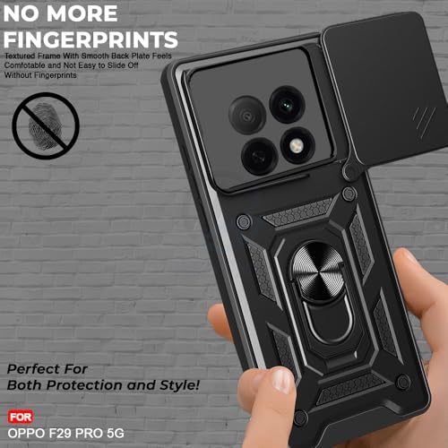 Image of AESTMO Tough Armor Oppo F29 Pro 5G Bumper Back Case Cover | Ring Holder & Sliding Camera Shield Cover | 360 Degree Protection Back Case Cover for Oppo F29 Pro 5G (Black)