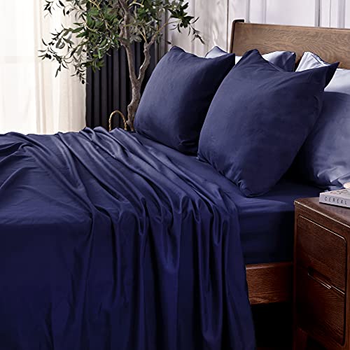 Microfiber Bed Sheets for King Size Bed, Befen King Bed Set King Size Sheet Sets, 1800 Thread Count King Sheet Set, Deep Pocket King Sheets Set, 4-Piece King Fitted Sheet(Navy Blue,King)