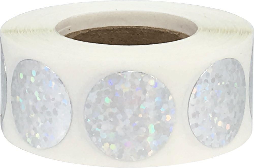 Color Coding Labels Silver Holographic Sparkle Round Circle Dots for Organizing Inventory 3/4 Inch 500 Total Adhesive Stickers
