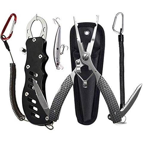 DY.2ten Fishing Lip Gripper,Stainless Steel Multi-Function Fishing Pliers Hook Remover,Coiled Lanyard and Sheath,Fishing Lures,Fishing Gear,Fishing Gifts for Men Cover