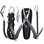 DY.2ten Fishing Lip Gripper and Pliers - Stainless Steel Multi-Function Hook Remover, Coiled Lanyard and Sheath, Lures, Gifts for Men
