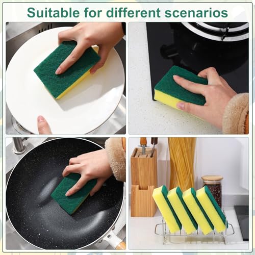 Image of 90 Pack Individually Wrapped Sponges Uncompressed Kitchen Dishwashing Non Scratch Scrouing Sponge Bulk for Hotel Car Airbnb Apartments,Green