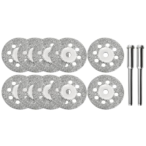 10 discos de corte de diamante de 22 mm con 2 mandriles de 3 mm, juego de discos de diamante para herramientas rotativas, azulejos, vidrio, piedra, madera, incluye mini hoja de sierra circular y