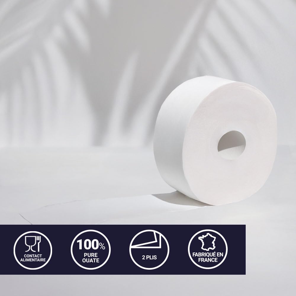 Lot de 12 Rouleaux Papier Toilette Mini Jumbo – 200 m, 2 Plis, 100% Pure Ouate de Cellulose Blanche, Fabriqué en France, Doux et Résistant - Papergooddeal,