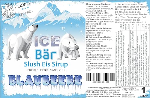 ICE Bär Sirup AZO FREI | 1 Liter Flasche | Konzentrat für Slushy Getränke Maker Eis Slushmaschinen Eismaschinen 1:5 bis 1:20 (Blaubeere) – Bild 3