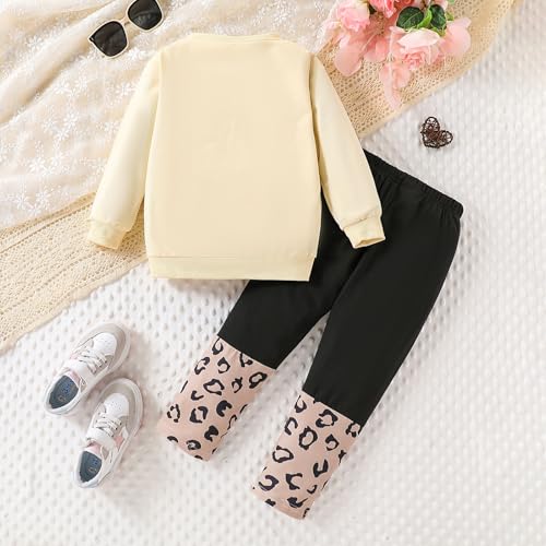 Image of Kids Toddler Girl Clothes Heart Letter Print Long-sleeved round collar top+Letter Print Pants Outfits Set