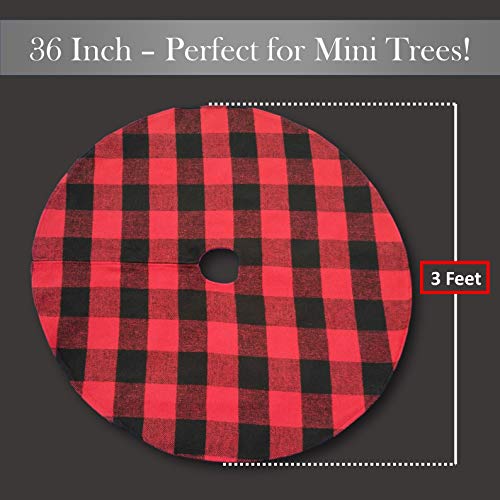 ATLIN Buffalo Plaid Christmas Tree Skirt - Larger 3 Inch Red and Black Checks for a Traditional Look - Machine Wash and Dry – 3 ft and 4 ft Diameter Options