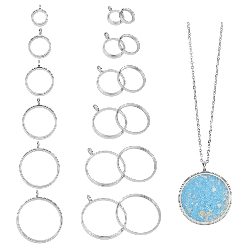 UNICRAFTALE 6 Set Medaillon Anhänger 6 Größen 45cm Edelstahl Schwimmende Medaillon Anhänger Halskette Glas Fotorahmen Medaillon Anhänger Für Die Herstellung von Schmuck Und Halsketten