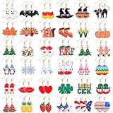 Nosiny 36 Pairs Holiday Earrings Variety Pack Halloween Christmas Fall Thanksgiving Gifts for Women Teacher Party Favors(Stylish Hook Earrings)