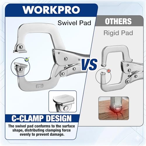 Image of WORKPRO 11 inch Locking C-Clamp with Swivel Pads, Heavy Duty Adjustable Vise Grip Pliers, Welding Clamp for Woodworking, Metalworking, Auto Repair and Home Workshop
