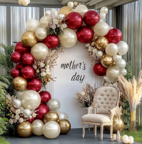 Burgundy Gold Balloons Garland Double Stuffed Wine Red Sand White Metallic Gold Latex Balloons Arch Kit for Christmas Bridal Wedding Anniversary Baby Shower Birthday Party Decorations - Image 6