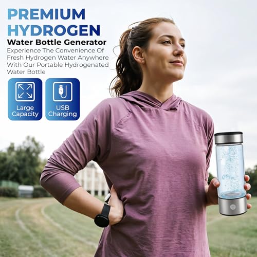 FRAVI Hydrogen Water Bottle - Portable Molecular Hydrogen Bottle with SPE PEM Technology - Glass Ionized Water Maker for Hydration, Energy, Antioxidants - Ideal for Travel, Gym and Daily Use