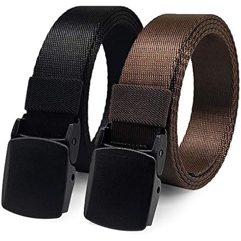 HOANAN 2 Pack Military Nylon Belt, 1.25" Wide No Metal Webbing Tactical Web Belt (1.25" wide-waist below 40", Type B-black + coffee) Cover
