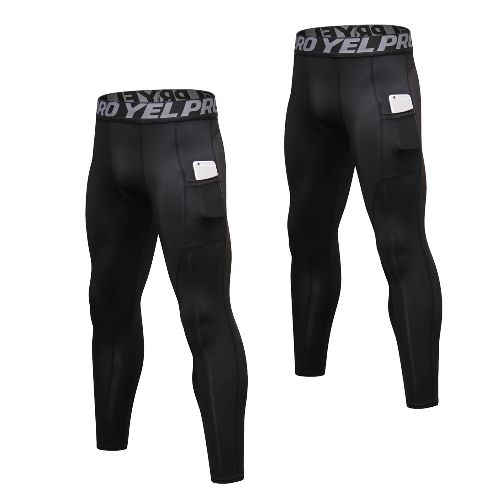 2 Piezas Leggings Hombre Pantalones Deportivos de Compresión Secado Rápido Mallas Largas con Bolsillos para Running Fitness Yoga
