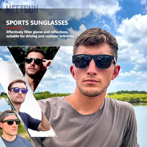 Image of MEETSUN Polarized Sunglasses for Men Women Square Driving Fishing Shade | UV400 Protection, anti glare, sports running golf vacation sun glasses, reduce eye strain, true color perception
