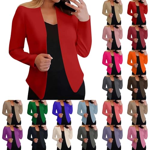 Women's Open Front Blazer 3/4 Sleeve Cropped Cardigan Lightweight Work Office Blazer Jackets for Business Casual