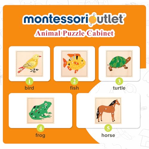 Image of MONTESSORI OUTLET Animal Puzzle Cabinet for 3-6 Years Montessori Education at School and Home