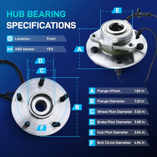 Image of Front Wheel Bearing and Hub Assembly for 2012-2018 Ram 1500, 2019-2022 Ram 1500 Classic, 2012 2013 2014 2015 2016 2017 2018 2019 2020 2021 2022 Wheel Bearing Front Wheel Hub 5Lugs w /ABS 515151