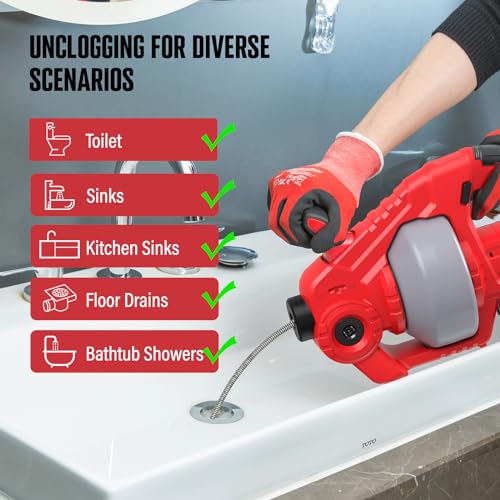 POPULO 20V Cordless Electric Drain Snake, 25Ft Replaceable Cable with 2.0Ah Battery, Extension Tube & Charger, Snake Drain Clog Remover Tool for Toilet, Floor Drain, Sink and Shower 3/4"-2" Pipe