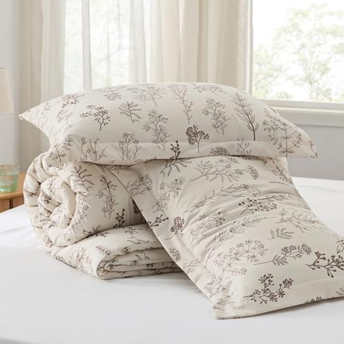 Image of Bedsure Full Comforter Set - Natural Bed Set, 3 Pieces Cute Floral Bedding, 1 Soft Botanical Flowers Comforter and 2 Pillow Shams