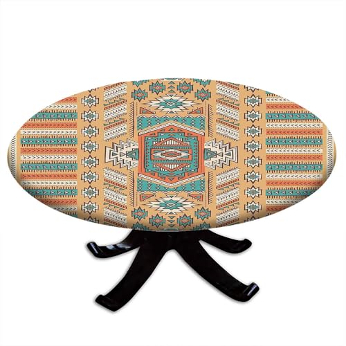Nappe ronde bohème abricot et bleu pour table de 111 cm - 2