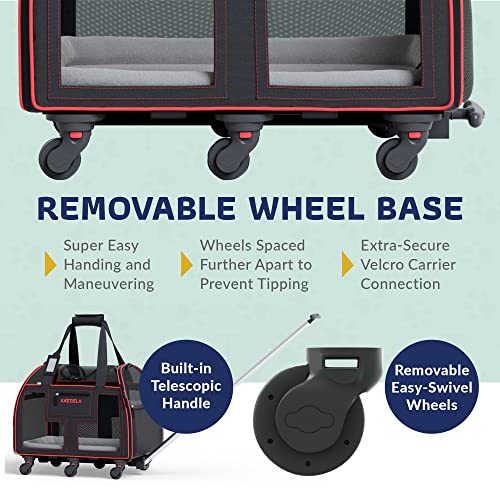 Image of Katziela Rolling Pet Carrier Airline Approved - Pet Carrier with Wheels - Luxury Lorry - Deluxe TSA Approved Cat Carrier with 6 Wheels - Small Airline Approved Dog Carrier Trolley - Plane Carry On Bag