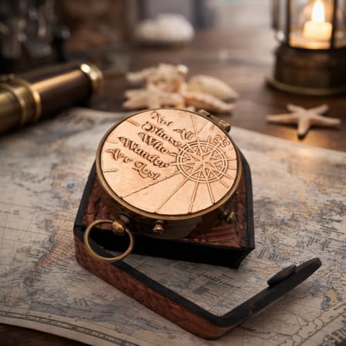 Brújula Náutica Vintage de Latón Sólido y Cuero con Estuche miniatura 2