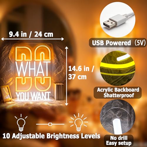 Image of Do What You Want Neon Sign for Wall Decor Positive Light Up Sign Inspiration Led Signs for Room Party Home Motivational Wall Decor USB Powered
