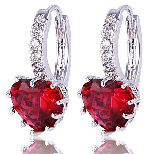 Gulicx Boucles d'oreilles Créole Argent Fin 925 Avec Cristal Coeur Rouge en Swarovski Elements Pour Femme