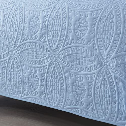 Image of Chezmoi Collection Austin 3-Piece Oversized Bedspread Coverlet Set (King, Chambray Blue)